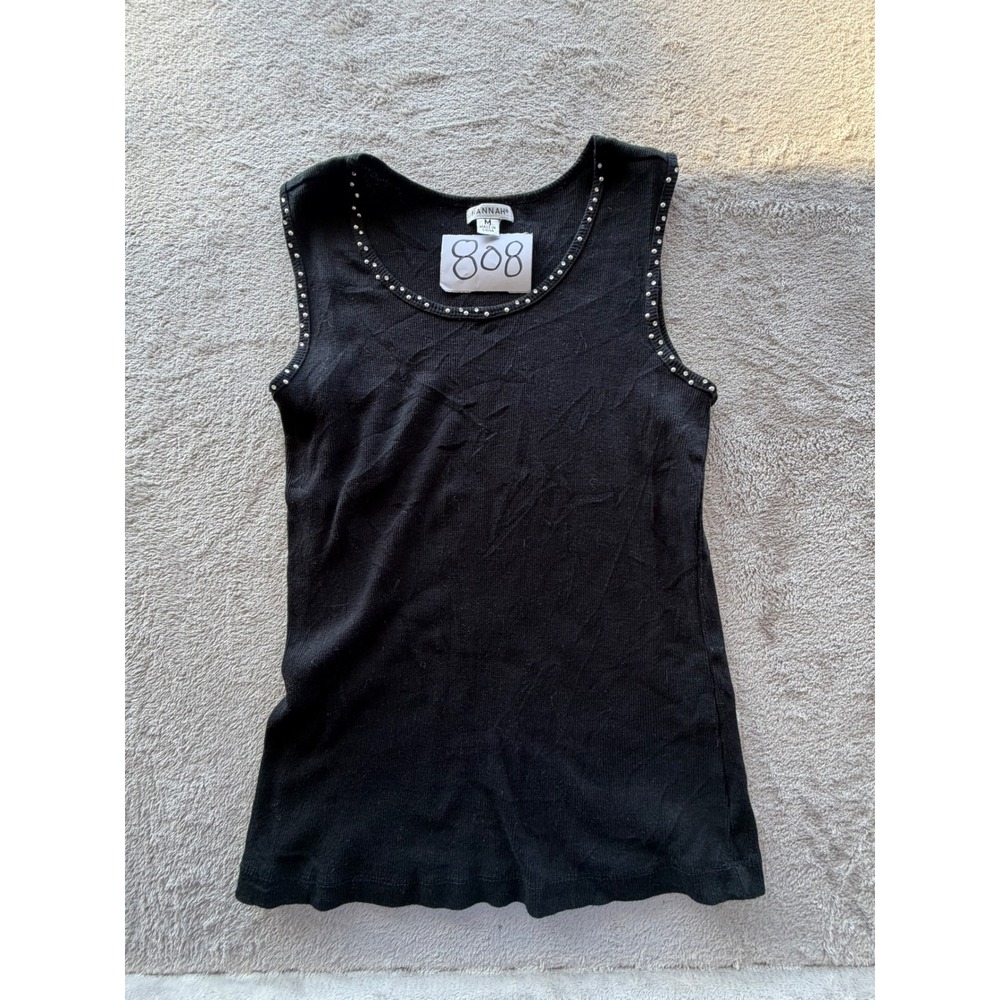 Hannah Tank Top Womens M Black Studded Ribbed Knit Scoop Neck